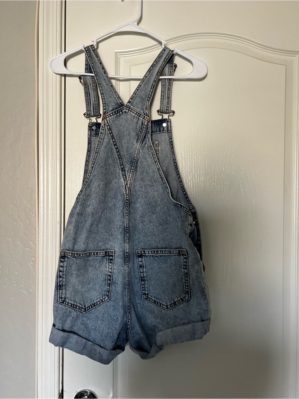 Women Denim Short Overalls in Light Blue